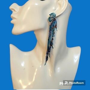 Handmade Native American Glass and Gemstone Beaded Fringe Earrings